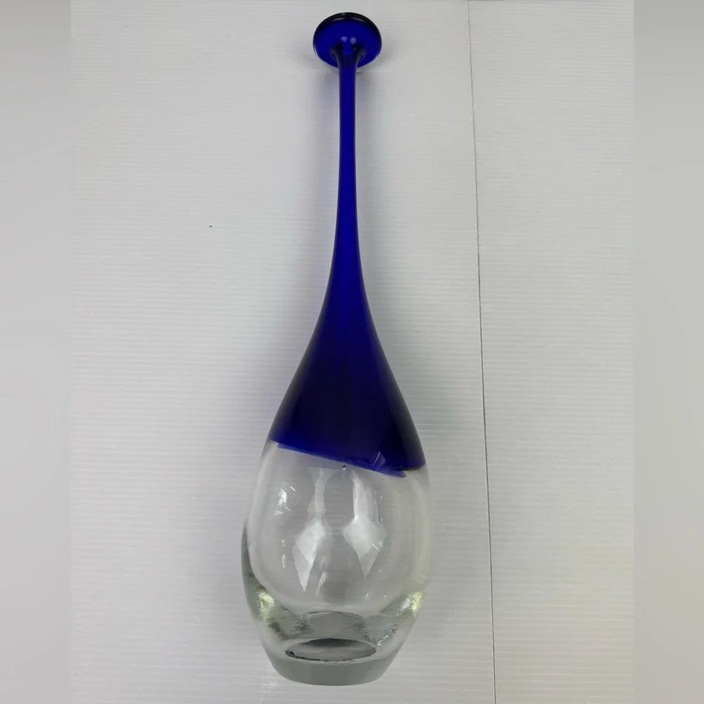VTG Z Gallerie Veneto Sapphire Blue Glass Bud Vase 16” Teardrop Weighted Vase